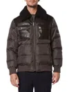 Andrew Marc Men's Beaumont Faux Shearling Collar Puffer Jacket In Brown