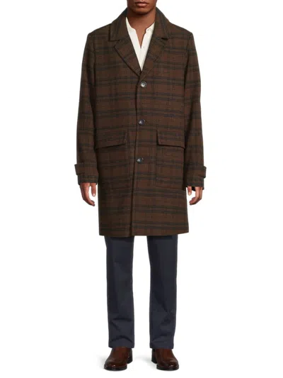 Andrew Marc Men's Bexar Plaid Wool-blend Longline Blazer In Brown