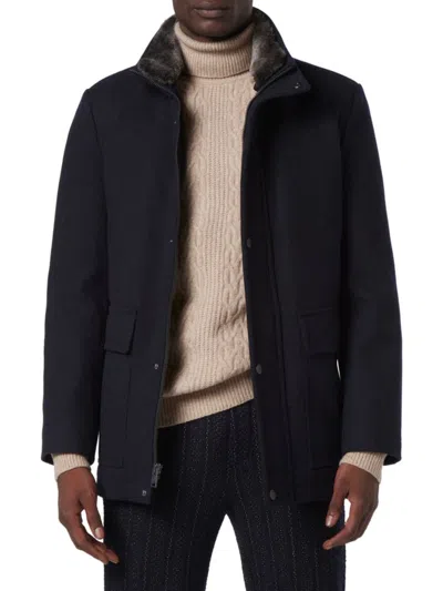 ANDREW MARC MEN'S BROOKS FAUX FUR COLLAR CAR COAT