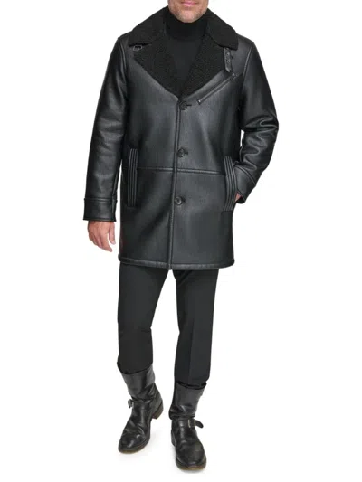 Andrew Marc Men's Condore Antique Faux Shearling Topcoat In Black