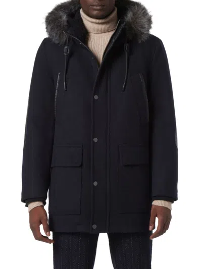 Andrew Marc Men's Dawson Faux Fur Wool Blend Parka In Blue Heather