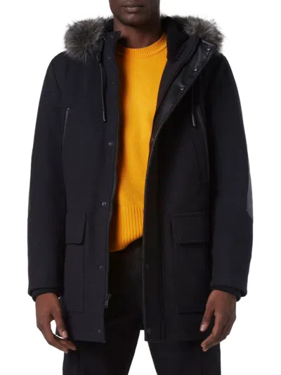 Andrew Marc Men's Dawson Faux Fur Wool Blend Parka In Black