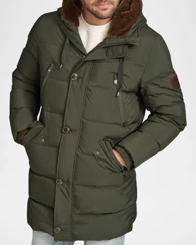 Andrew Marc Men's Down Parka With Faux Rabbit Fur In Rosin