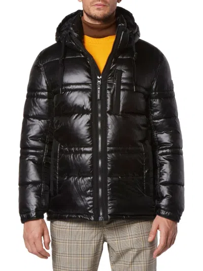 Andrew Marc Men's Gotham Hooded Liquid Puffer Jacket In Black