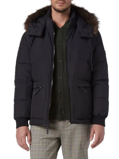 Andrew Marc Men's Gramercy Faux Fur Trim Down Parka In Black