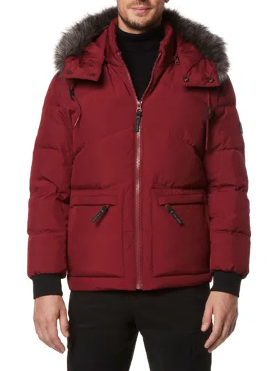 Andrew Marc Men's Gramercy Faux Fur Trim Down Parka In Garnet