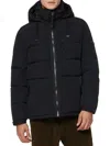 Andrew Marc Men's Hubble Faux Shearling Hooded Crinkle Down Jacket In Black