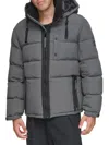 Andrew Marc Men's Hubble Faux Shearling Hooded Crinkle Down Jacket In Charcoal