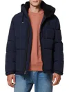 Andrew Marc Men's Hubble Faux Shearling Hooded Crinkle Down Jacket In Navy