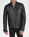 Andrew Marc Skeld Leather Bomber Jacket In Black