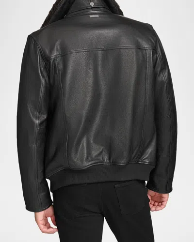 ANDREW MARC MEN'S LEATHER JACKET WITH REMOVABLE SHEARLING COLLAR