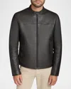 Andrew Marc Men's Leather Racer Jacket In Chocolate