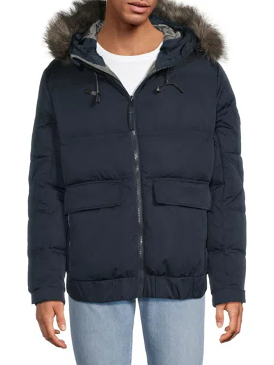 Andrew Marc Men's Lithgow Faux Fur Hood Quilted Puffer Down Jacket In Blue
