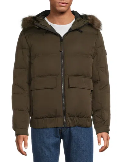 Andrew Marc Men's Lithgow Faux Fur Hood Quilted Puffer Down Jacket In Brown