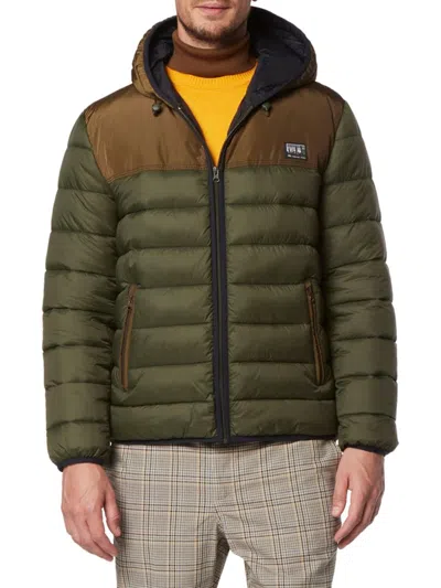 Andrew Marc Men's Malone Colorblock Hooded Puffer Jacket In Forest