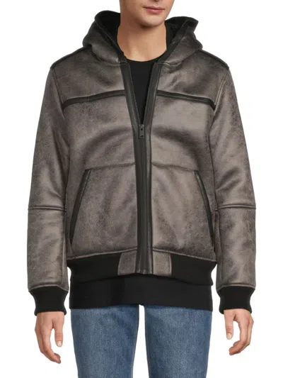 Andrew Marc Men's Mapleton Faux Shearling Hooded Jacket In Black