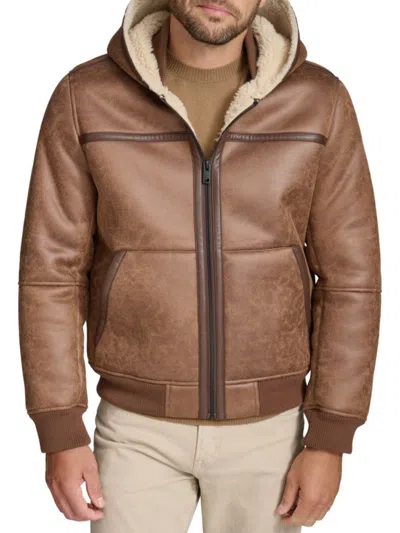 Andrew Marc Crackle Faux Shearling Lined Faux Leather Jacket In Brown