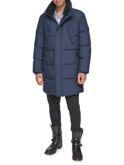 Andrew Marc Men's Valcour Relaxed Faux Fur Trim Down Jacket In Blue
