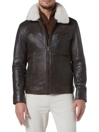 Andrew Marc Men's Wallack Faux Shearling Leather Aviator Jacket In Brown