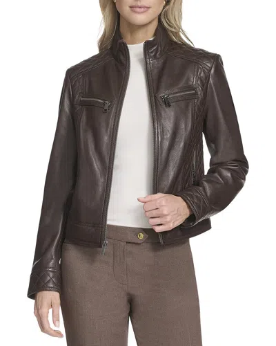 Andrew Marc Mikel Leather Racer Jacket In Brown