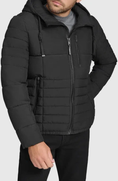 Andrew Marc Mixed Quilting Hooded Jacket In Black