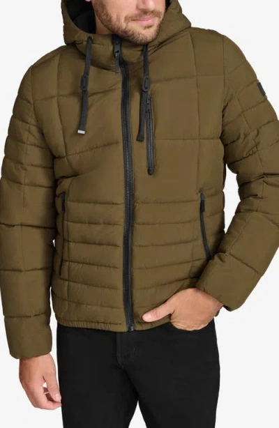 Andrew Marc Mixed Quilting Hooded Jacket In Olive