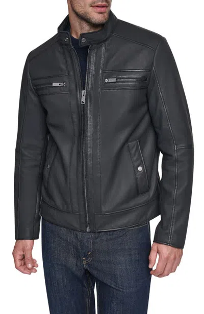 Andrew Marc Nubuck Leather Racer Jacket In Black