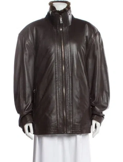 Pre-owned Andrew Marc Nylon Fur Jacket In Brown