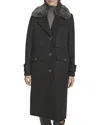 Andrew Marc Faux Fur Collar Wool Blend Coat In Black