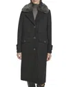 Andrew Marc Faux Fur Collar Wool Blend Coat In Black