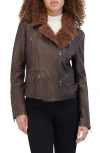 Andrew Marc Paley Leather Jacket With Faux Shearling Collar In Brown