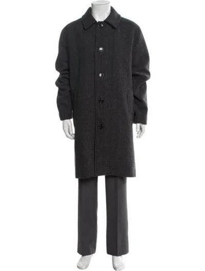 Pre-owned Andrew Marc Plaid Print Overcoat In Gray