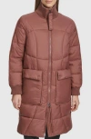 Andrew Marc Ribbed Collar Long Puffer Jacket In Fig