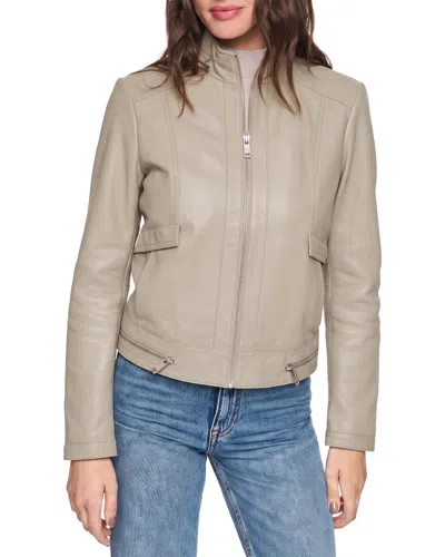 Andrew Marc Rowan Leather Coat In Neutral