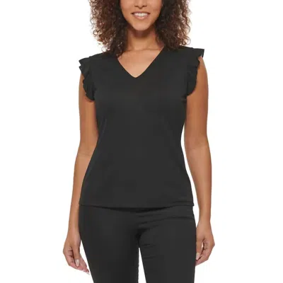 Andrew Marc Ruffle Sleeve Blouse In Black