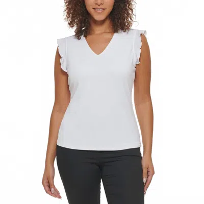 Andrew Marc Ruffle Sleeve Blouse In White