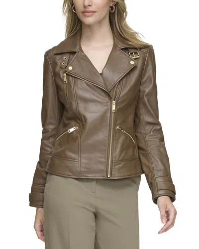 Andrew Marc Salla Leather Moto Jacket In Brown