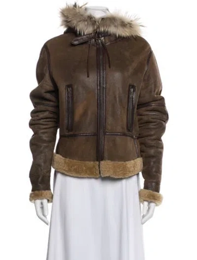 Pre-owned Andrew Marc Shearling Biker Jacket In Brown