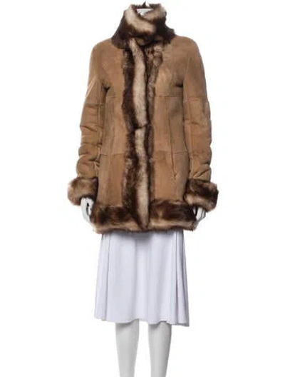 Pre-owned Andrew Marc Shearling Faux Fur Coat In Brown