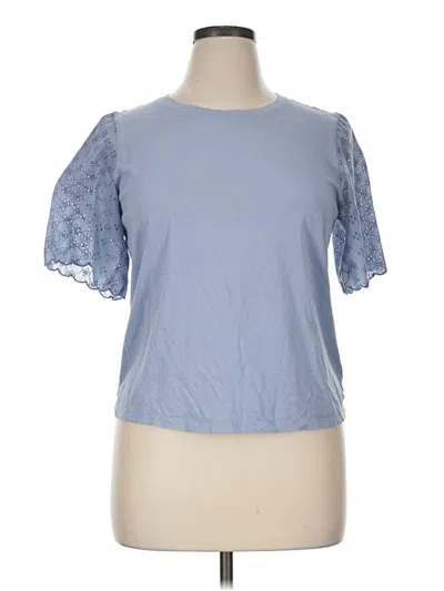 Pre-owned Andrew Marc Short Sleeve Top Blue Mock Neckline Tops