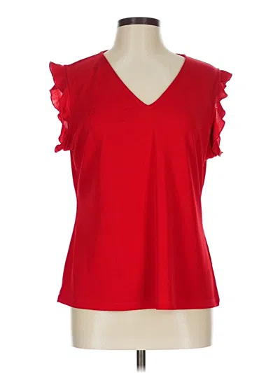 Pre-owned Andrew Marc Short Sleeve Top Red Ruffles Neckline Tops
