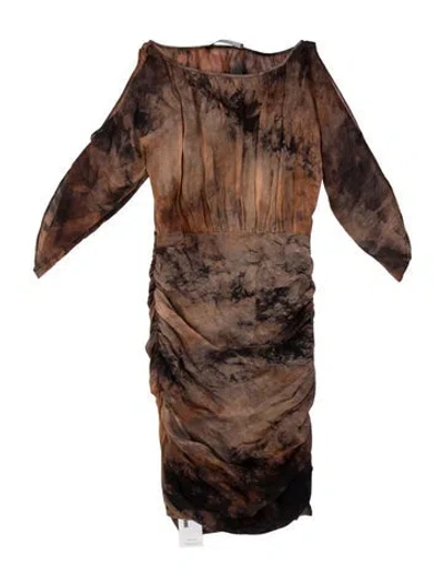Pre-owned Andrew Marc Silk Knee-length Dress In Brown