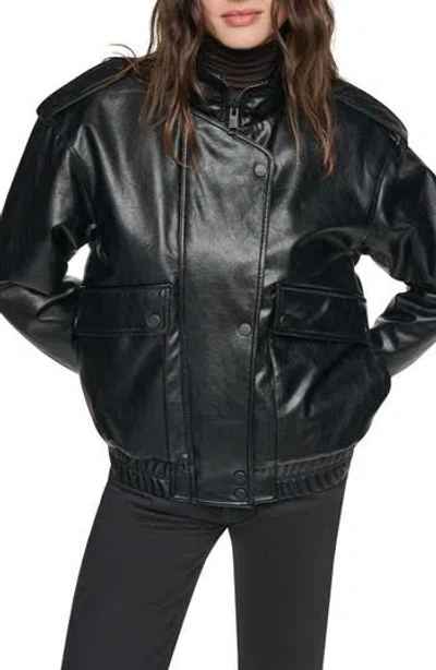 Andrew Marc Sorbow Relaxed Faux Fur Lined Bomber Jacket In Black