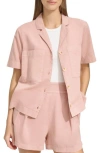 Andrew Marc Sport Cotton Blend Camp Shirt In Rose