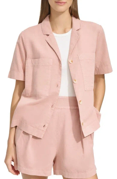 Andrew Marc Sport Cotton Blend Camp Shirt In Rose