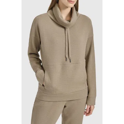 Andrew Marc Sport Cowl Neck Waffle Knit Sweatshirt In Mushroom