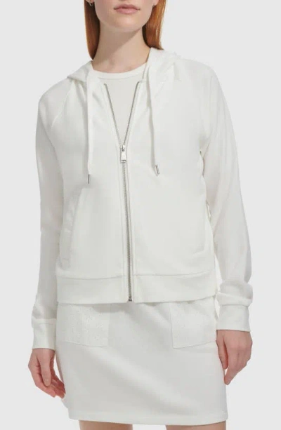 Andrew Marc Sport Eyelet Trim French Terry Zip Hoodie In White