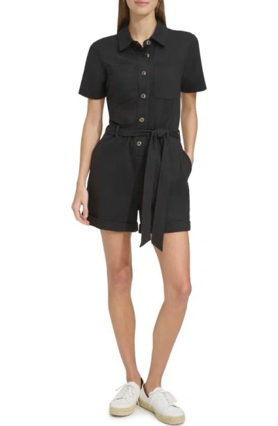 Andrew Marc Sport Knit Twill Romper In Black