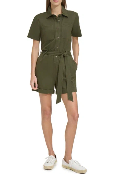 Andrew Marc Sport Knit Twill Romper In Forest Green