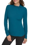 Andrew Marc Sport Twisted Mock Neck Long Sleeve Ribbed Top In Moody Teal